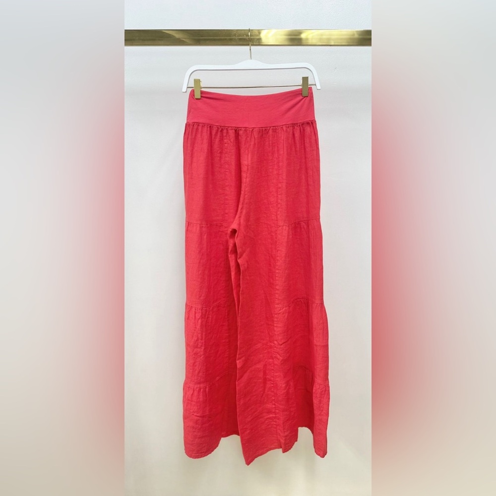 (2-36/255005-SOL-RED) LINEN TIERED PALAZZO PANT - Picture 3 of 3